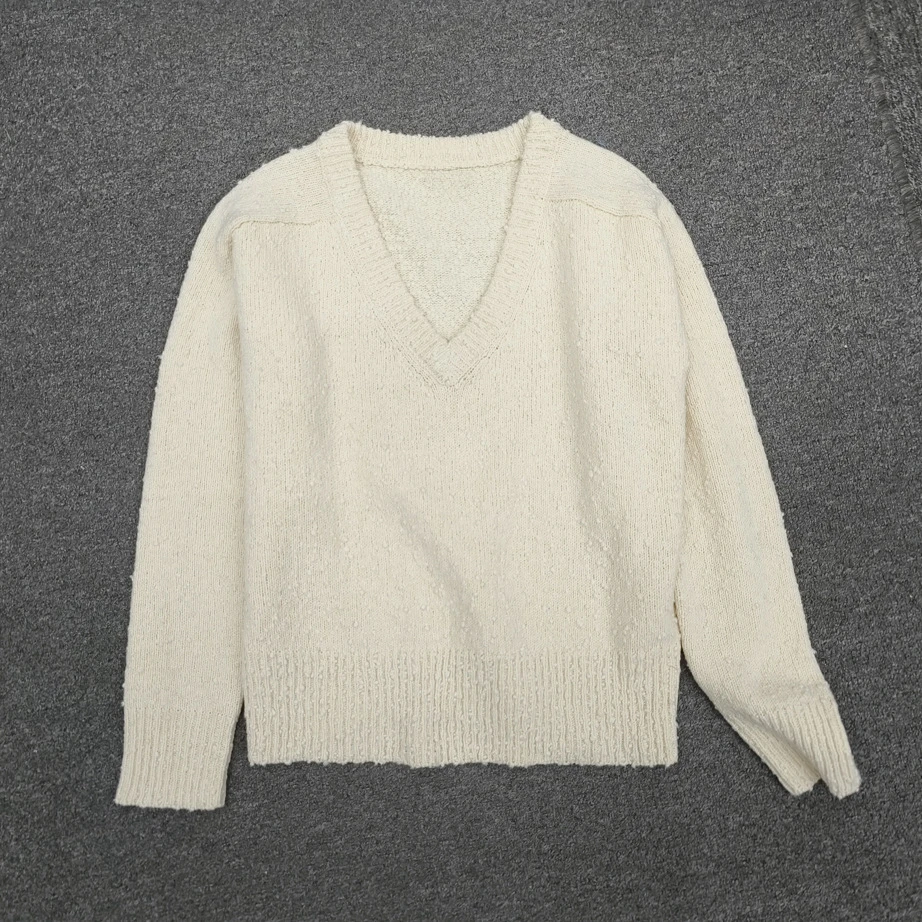 Весна/лето 2024 новый пуловер с v-образным вырезом и длинными рукавами для отдыха