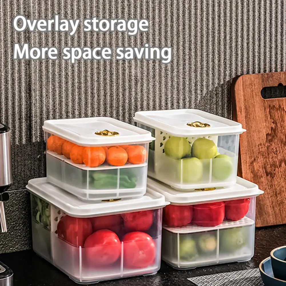 

2022 Kitchen Transparent Food Storage Box Detachable Partition Fruit Vegetable Food Container Organizer With Lid