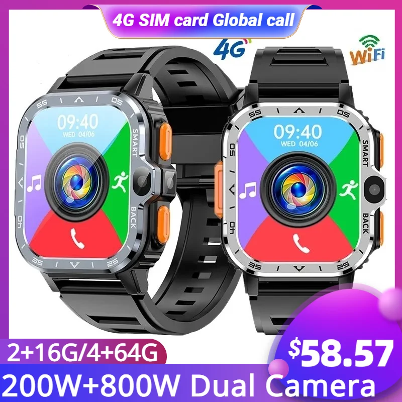 2023 5g 4g Net Pgd Watch Android Watch Men Women Dual Camera 128g Memory Inteligente watch Fast Internet Access