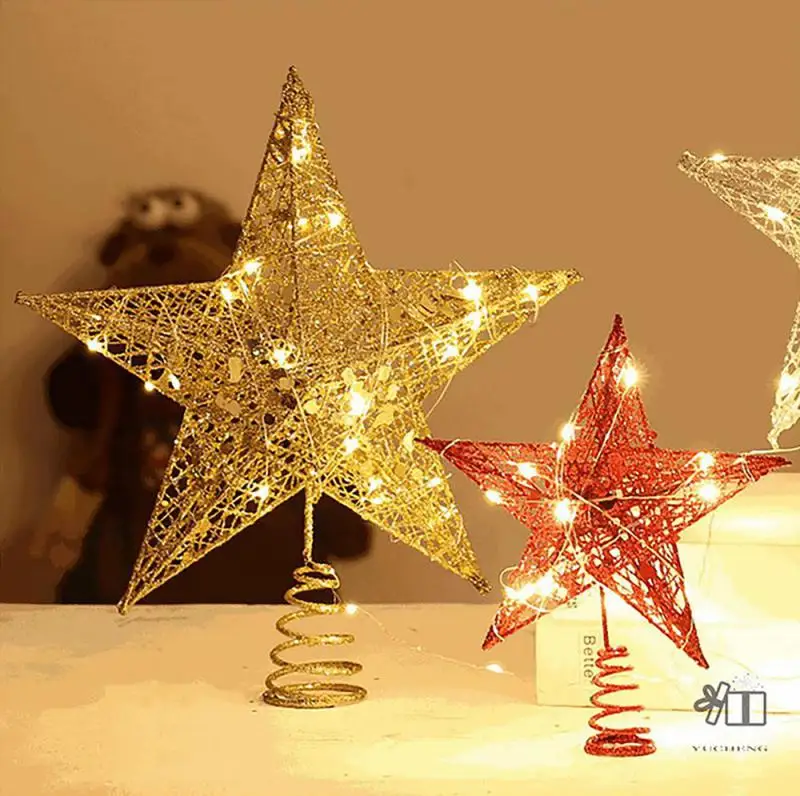 Железный блестящий порошок елочные украшения верхние звезды со светодиодной