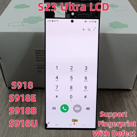 6,8-дюймовый AMOLED для Samsung Galaxy S23 Ultra LCD S918 S918B S918U, сенсорный экран с дигитайзером в сборе с дефектом точки или линии
