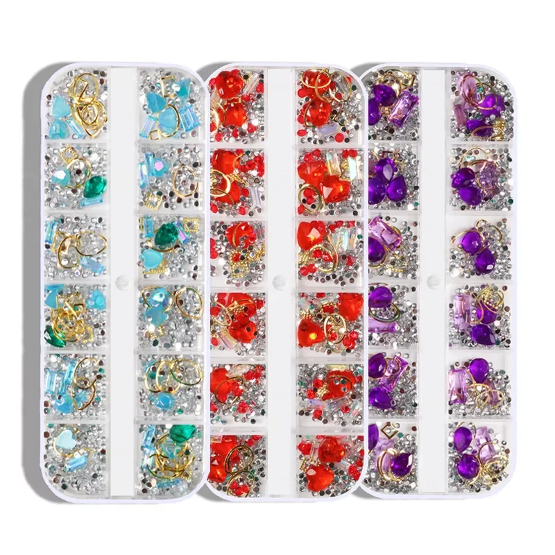 

NEW2023 Grids Nail Art Rhinestones Crystal Pearl Heart Metal Mixed Designs Decoration Desigsn for Professional