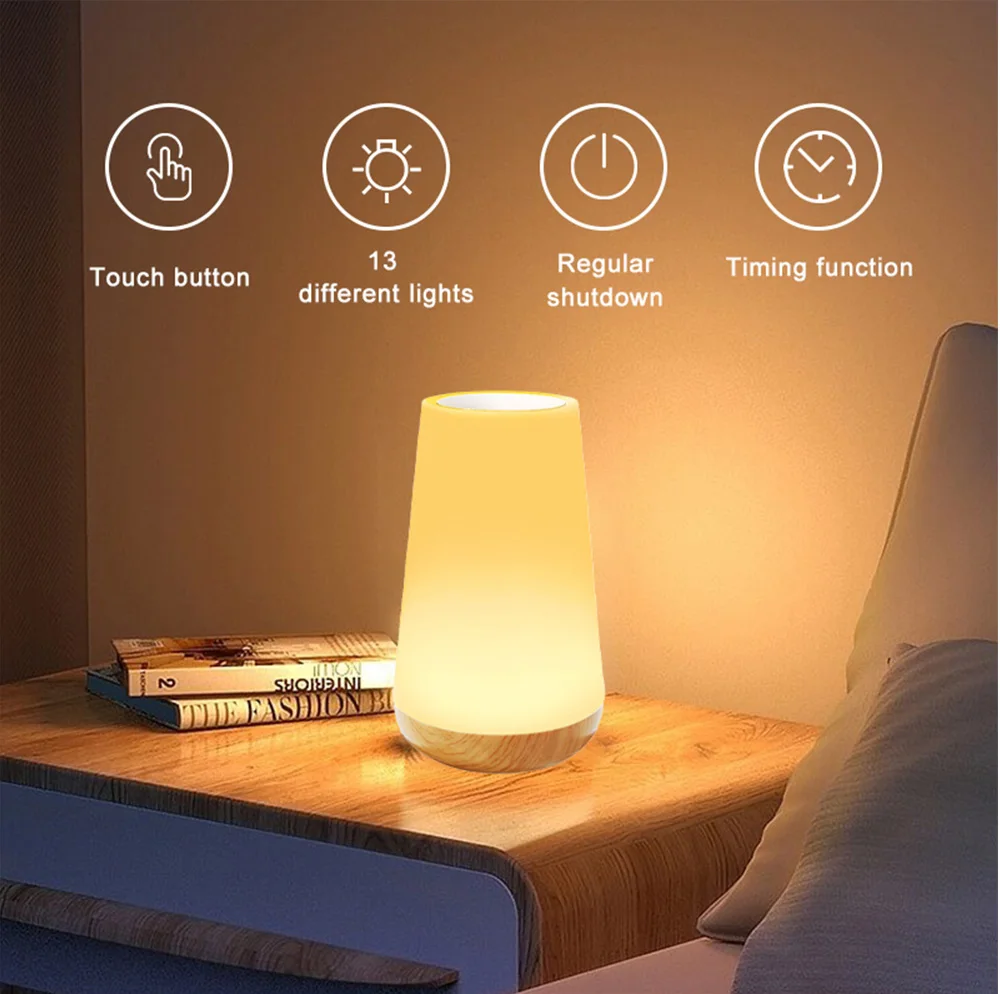 

13 Color Changing Night Light Remote Control Touch USB Rechargeable RGB Night Lamp Dimmable Lamp Portable Table Bedside Lamp