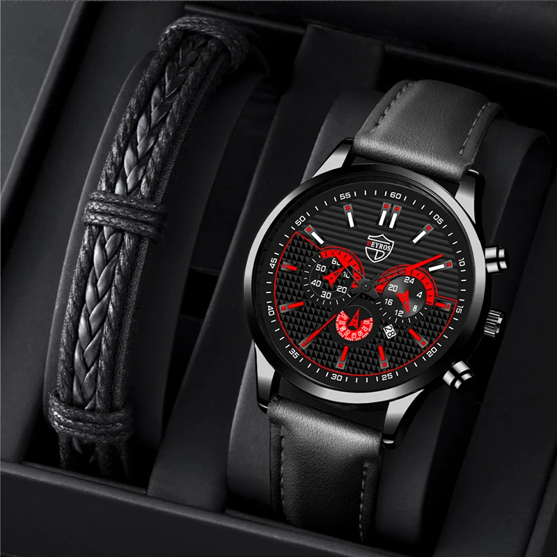

reloj hombre Top Mens Business Leather Quartz Wristwatch Luxury Fashion Men Watches Calendar Date Bracelet Strap Clock relogio