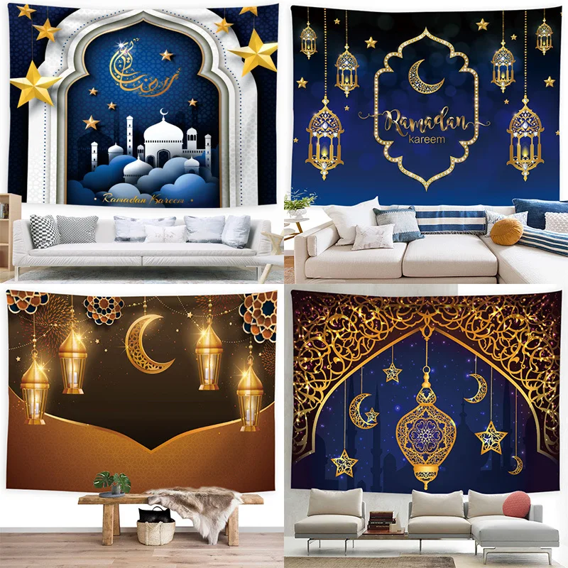 

Рамадан кареем Фон фотографии ИД Мубарак постер исламская мечеть золотые лампы Луна Звезда фото фон декор для вечеринки