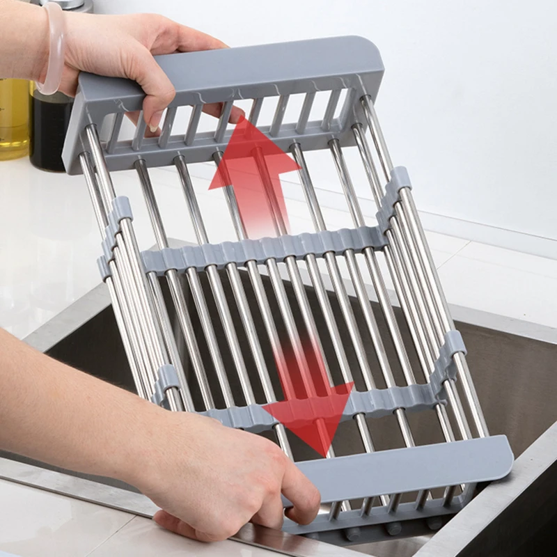 

Kitchen Stainless Steel Sink Drain Rack 304 Dish Drying Rack Dish Insert Storage Organizer Fruit Vegetable Drainer Basket