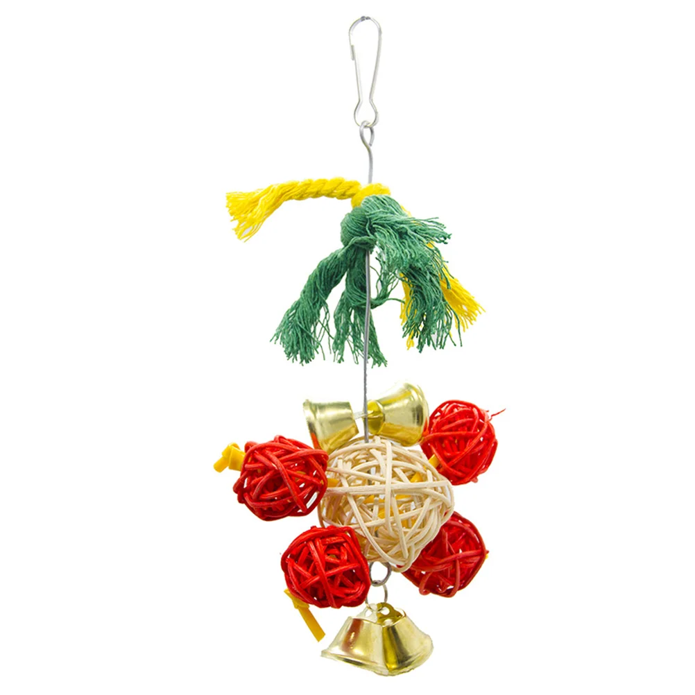 

Parrot Toy Toys Bird Hanging Bite Chewing Cage Rope Christmas Bell Supplies Rattanfor Birds