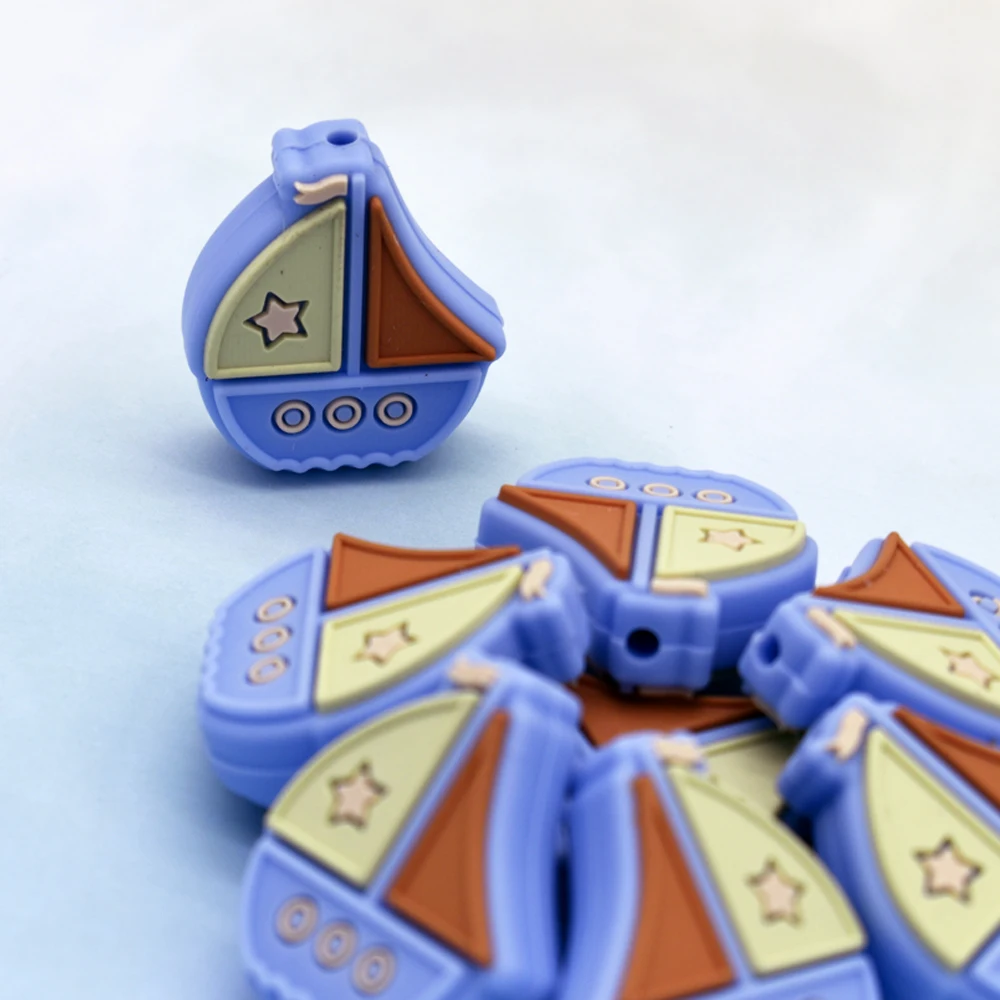 

5pcs Silicone Beads Food Grade Sailboat Shaped Teethers BPA Free Baby Teething Toy DIY Pacifier Chain Accessories