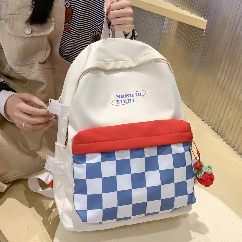 

Women’S Large Capacity Fashionable Cute Backpack Casual Plaid Girl Schoolbag Korean Bump Color Student Book Pack Travel Bag New