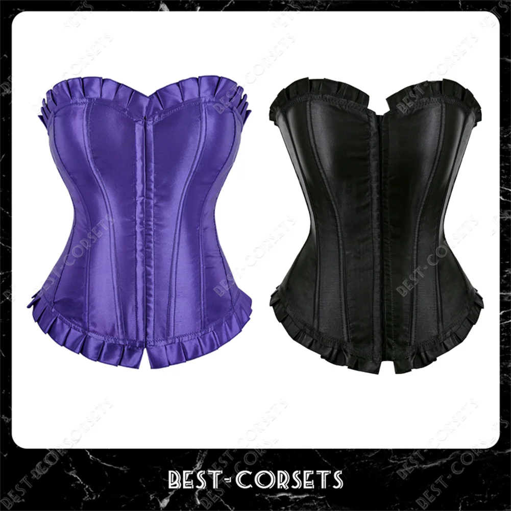 

Drop Shipping Overbust Corset Satin Black Purple Vintage Corset Top Plus Size Strapless Women Sexy Corsets and Bustiers