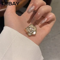 trbay white enamel flower rings for women trendy gold plated epoxy rings french gentle camellia light luxury anel feminino