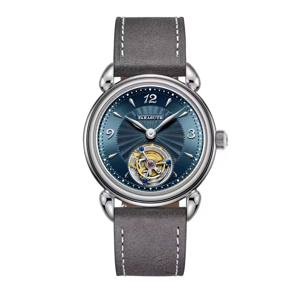 Фото Мужские часы FARASUTE Tourbillon, 37 мм, механические, с ручным заводом, ультратонкие, с сапфировым стеклом, циферблат Sunray, механизм Peacock Mov №5