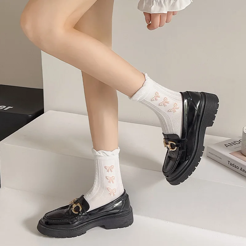 Summer Thin Lolita Socks Women's Medium Tube Stockings Lace White Stripe Flower Socks Japanese Kawaii Socks Non-slip Chaussette