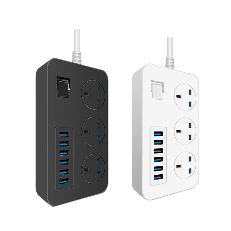 

Удлинитель с 3 розетками, 6 USB-портов, 5 В, 3 А, 3000 Вт, 16 А, 6,5 футов