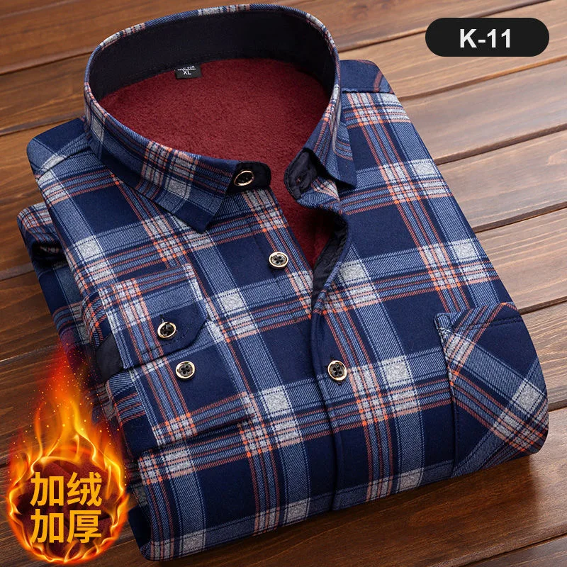 2022 Autumn/Winter New Men's Fashion Casual Plaid Long Sleeve Shirt Men's Fleece and Thick Warm High Quality Large Size Shirt images - 6