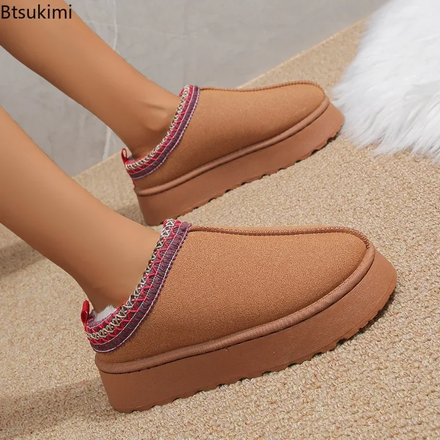 

2023 Women's Plush Warm Snow Boots Winter Thick Bottom Non Slip Faux Suede Slippers Shoes Female Slip On Platform Booties Women