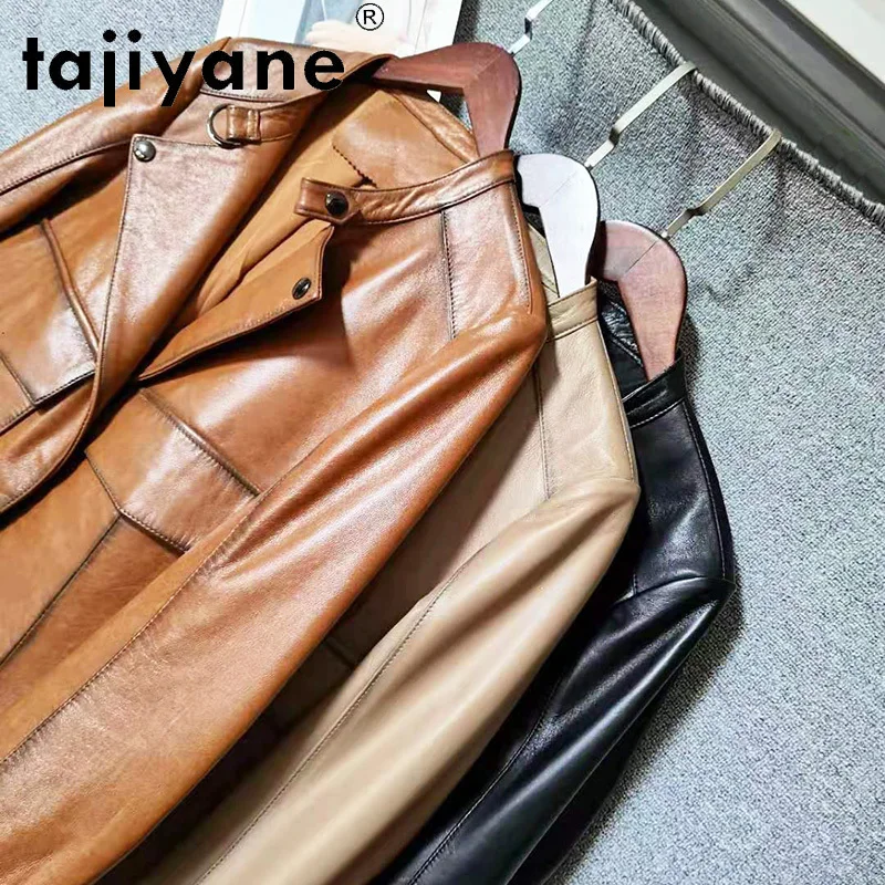 Tajiyane Top 2021 Spring New Leather Jacket Women's Short Stand Collar Retro Old Sheepskin Motorcycle Jacket Pure Jacket FCY131