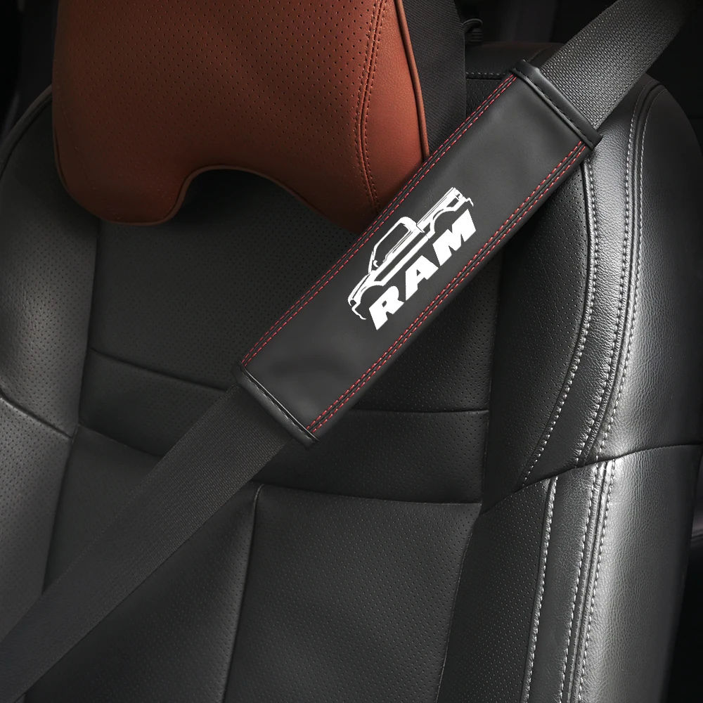 

1 pcs Leather Car Seat Belt Cover Protect shoulders Car Decoration Strap Pad for Dodge RAM 1500 Dart SRT LOGO Auto accessoires