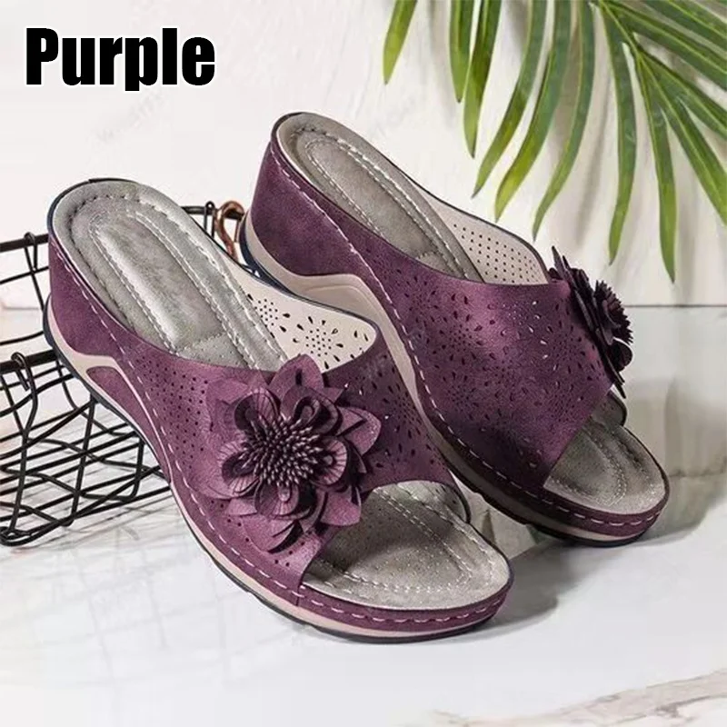 Fashion Women Sandals Summer Fish Mouth Slippers Wedge Slippers with Flower Decorative Shoes Lightweight Slippers Mom Shoes