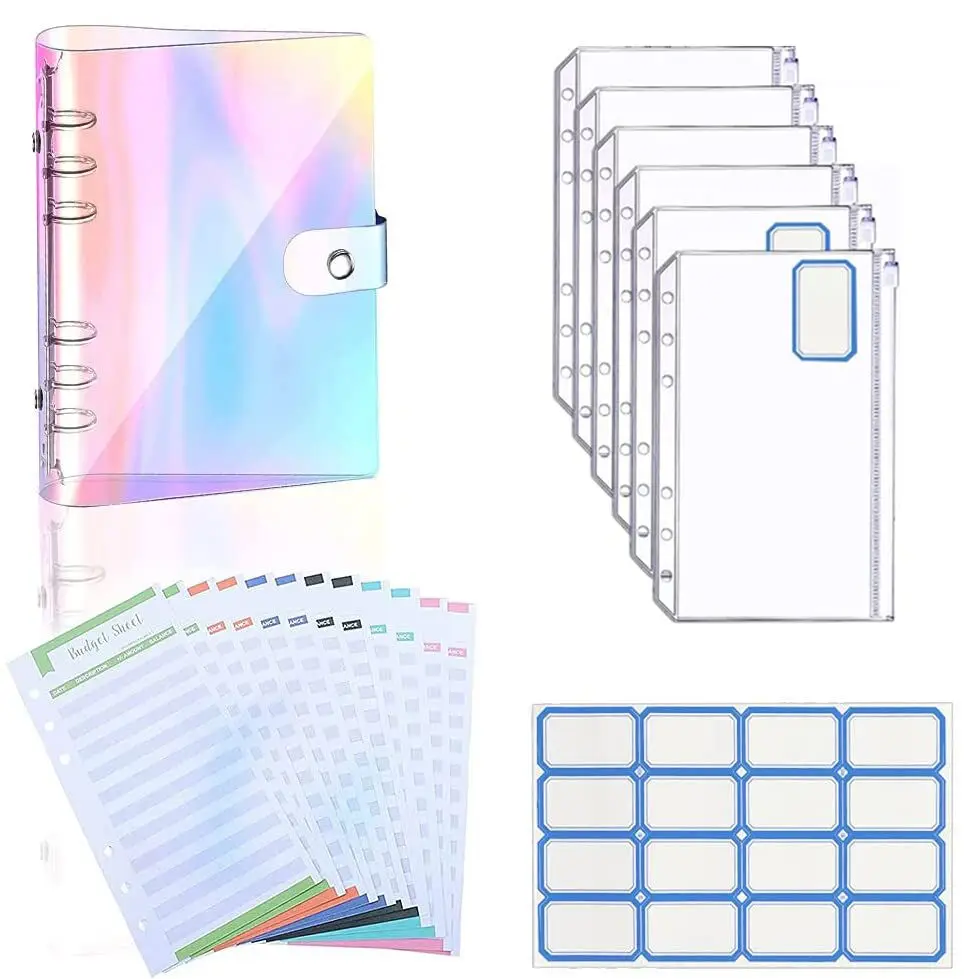 

A6 Laser Notebook Binder Budget Planner Organizer 6 Ring Binder Cover 6 Binder Pockets and 12 Pieces Expense Budget Sheets