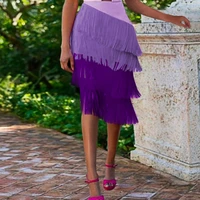 gradient high waist fringe skirt purple irregular bodycon tassel packake hip ladies party pencil skirts women midi skirts summer