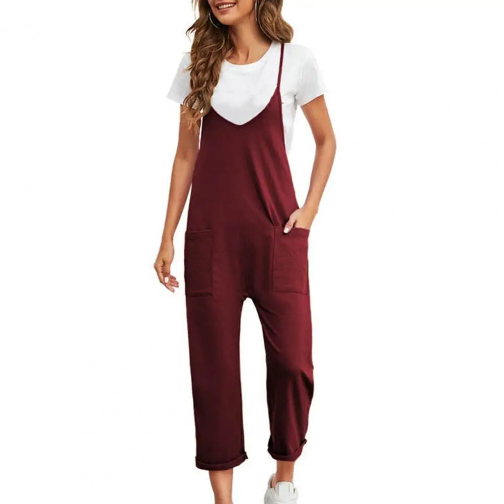 

Комбинезон, Свободный Прямой комбинезон с широкими штанинами, комбинезон без рукавов с V-образным вырезом, женский комбинезон с широкими шт...