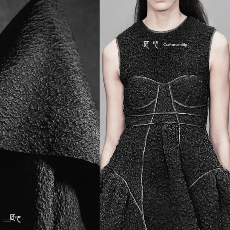 

Черное утолщенное Жаккардовое пончо из органзы с пузырьковой текстурой, свадебная модная дизайнерская креативная ткань