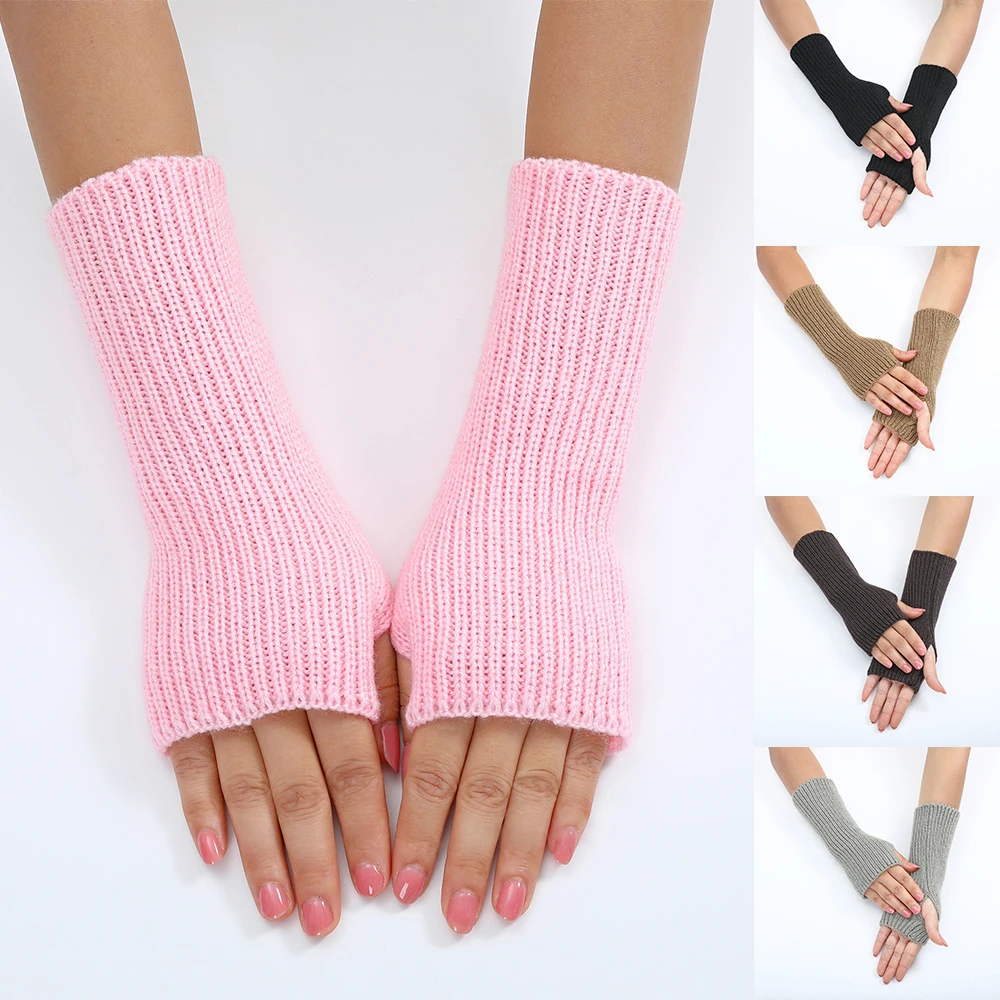 

1 пара вязаных перчаток без пальцев перчатки без пальцев для сенсорного экрана зимние теплые шерстяные вязаные рукава перчатки варежки Guantes