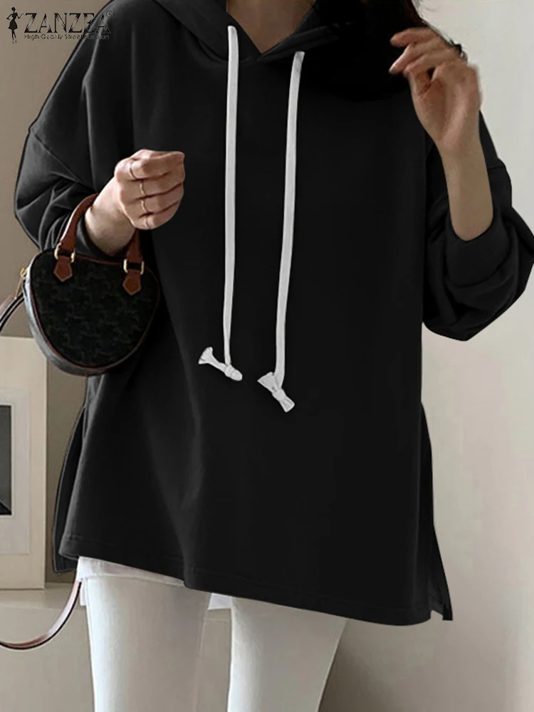 

ZANZEA New Fashion Casual Street Tops Long Sleeve Vintage Hoodies O-Neck Solid Color Sweatshirts Women Elegant Lace-up Blouse