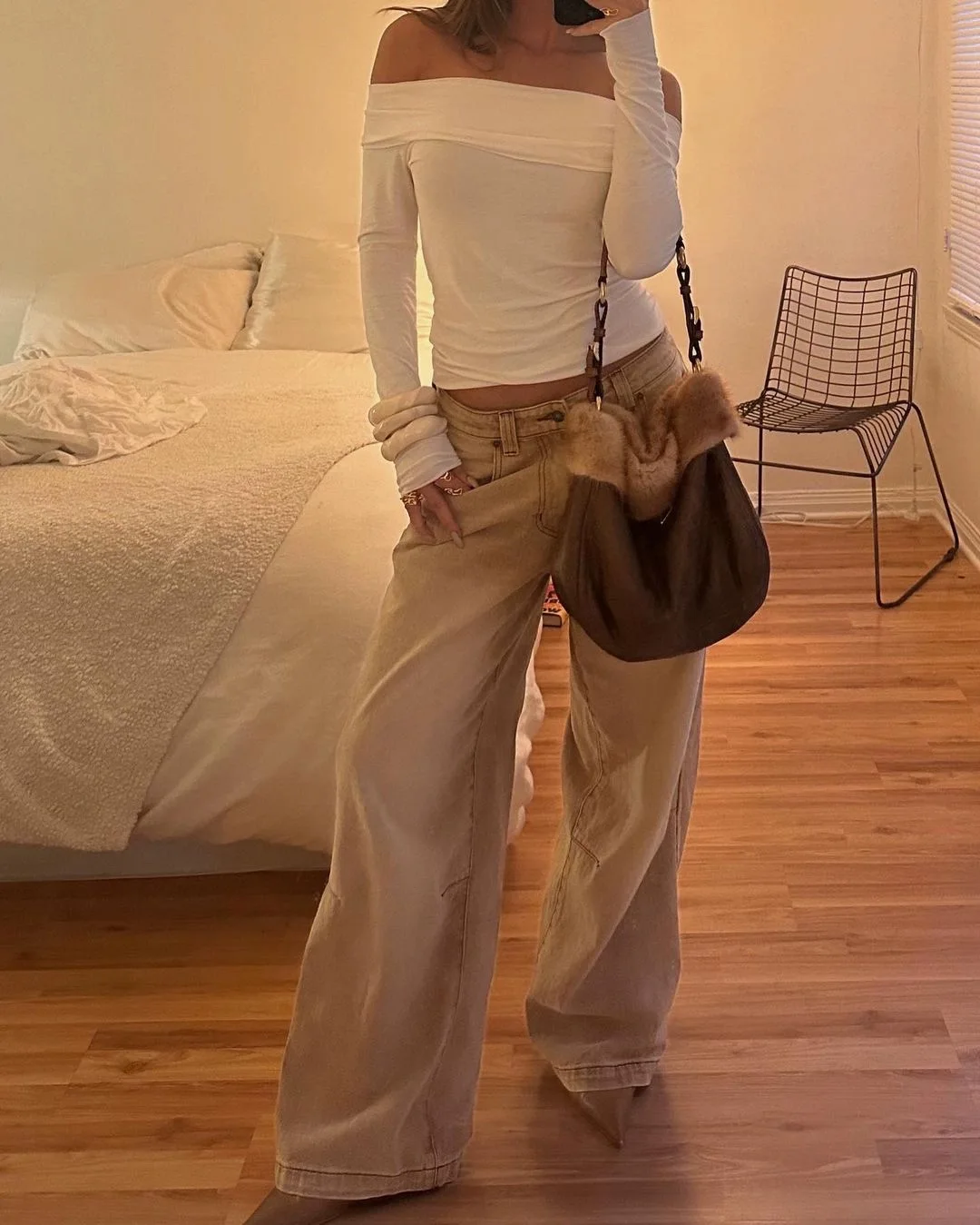 Прямые джинсы цвета хаки со средней посадкой