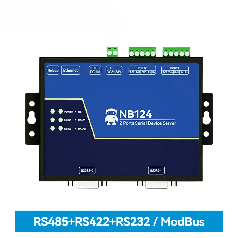 

2-Channel Serial Server RS232/422/485 RJ45 Modbus CDEBYTE NB124ES POE Receiving Power TCP/UDP/MQTT 8-28V