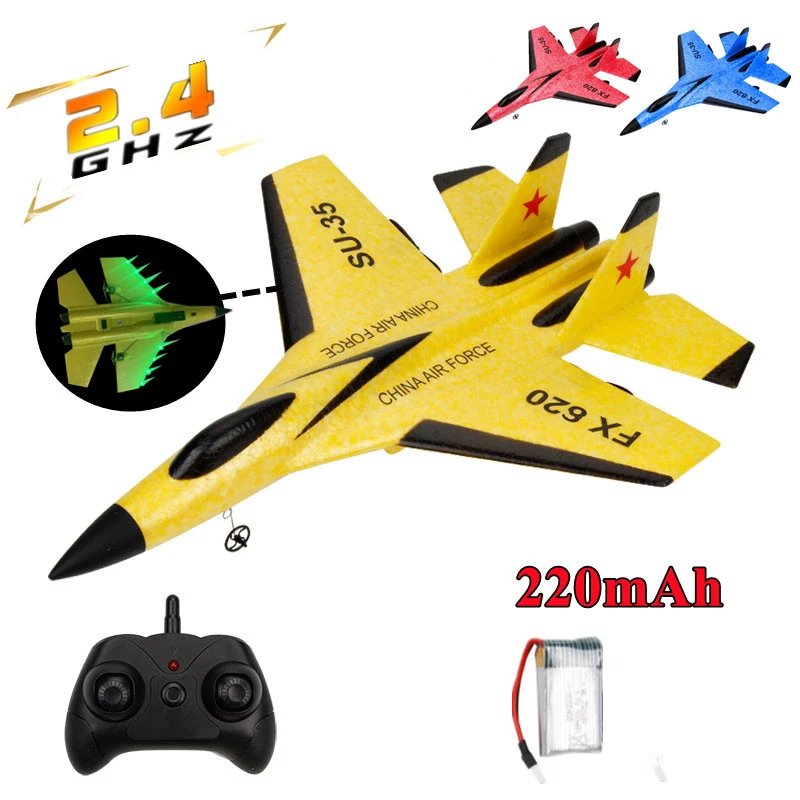 Радиоуправляемый самолет SU35 2,4G со светодиодной подсветкой, летающая модель с дистанционным управлением, планер, самолет FX820, пенопластовые игрушки для детей, подарки
