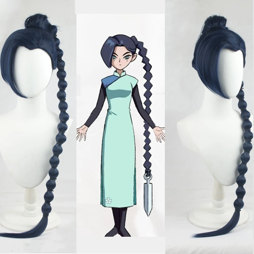 

AICKER Scissor Seven Synthetic Wig Braided Long Dark Blue With Bangs Anime Cos Mei Thirteenth Girl's Cosplay Hair Heat Resistant