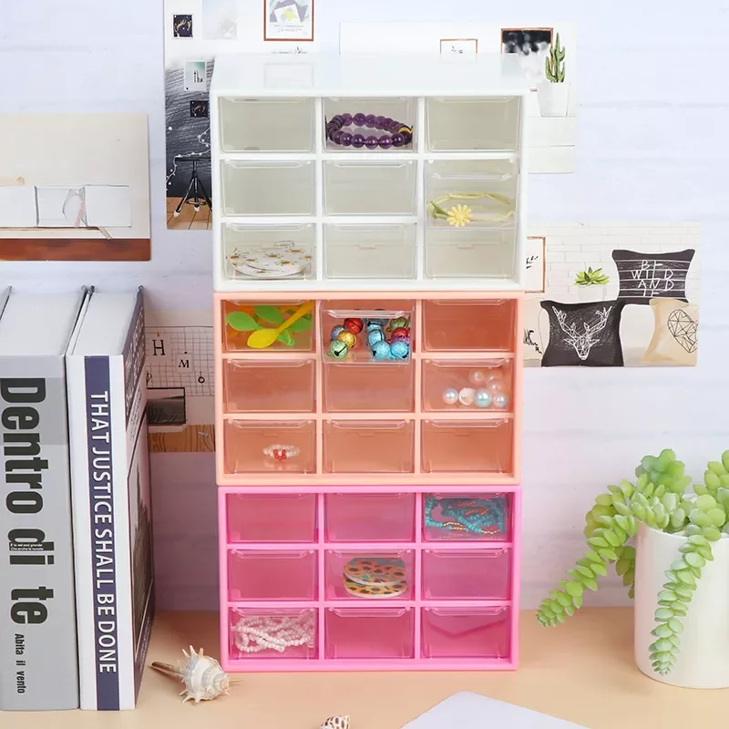 

1pc 9 Grid Drawer Type Storage Case Box Holder Container 3 Layer Holder Student Office Stationery Storage Shelf Desktop Storage