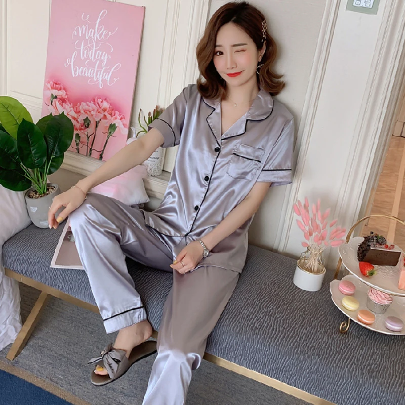 Silk Pajamas Plus Size Women Solid Cute Pajamas for Women Summer Nightwear Pajama Two Piece Set Satin Silk Pyjamas Loungewear
