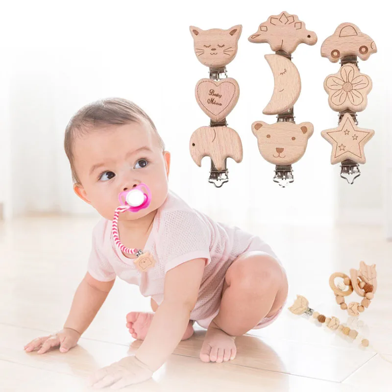 

1pc Wooden Pacifier Clip Food Grade Natural Beech DIY Soother Accessories for Baby Teething Pacifier Chain Dummy Holder Clip