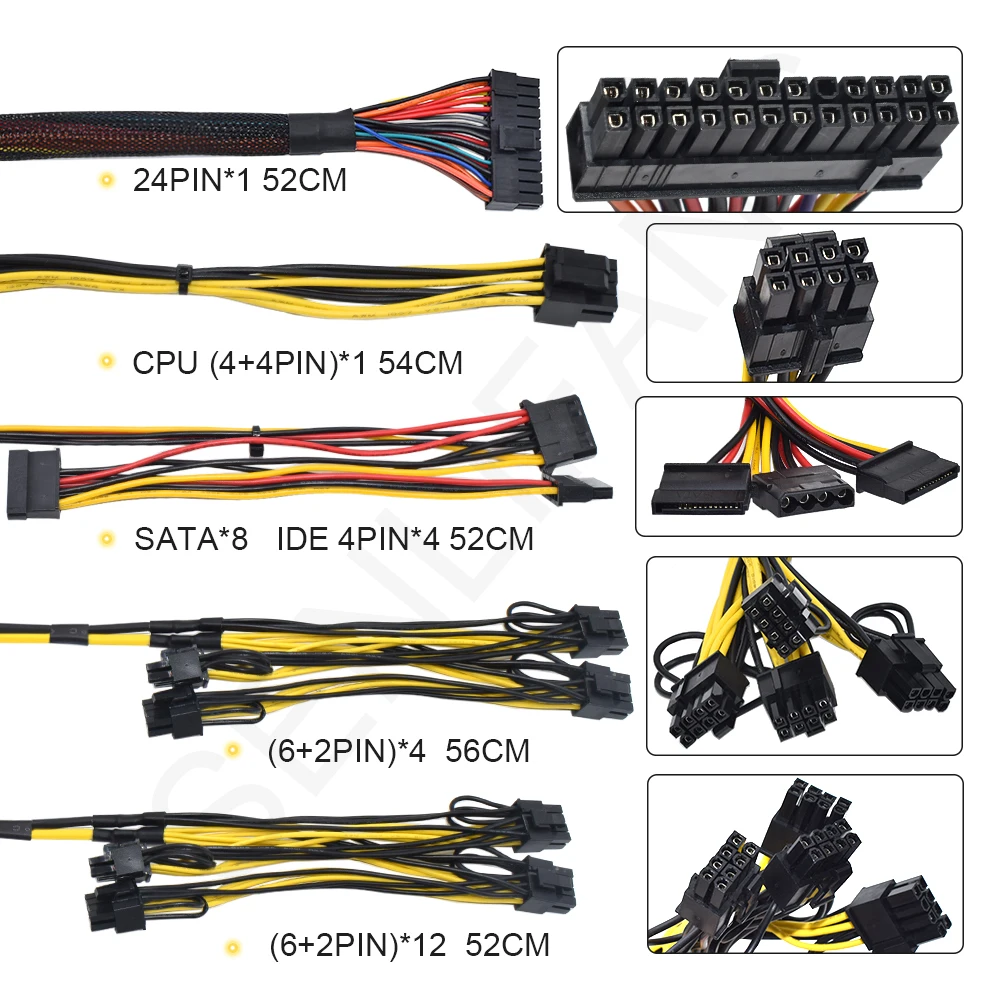 Блок питания для майнинга 2400 Вт 180-240 В 8 ГП с автоматическим термоконтролем