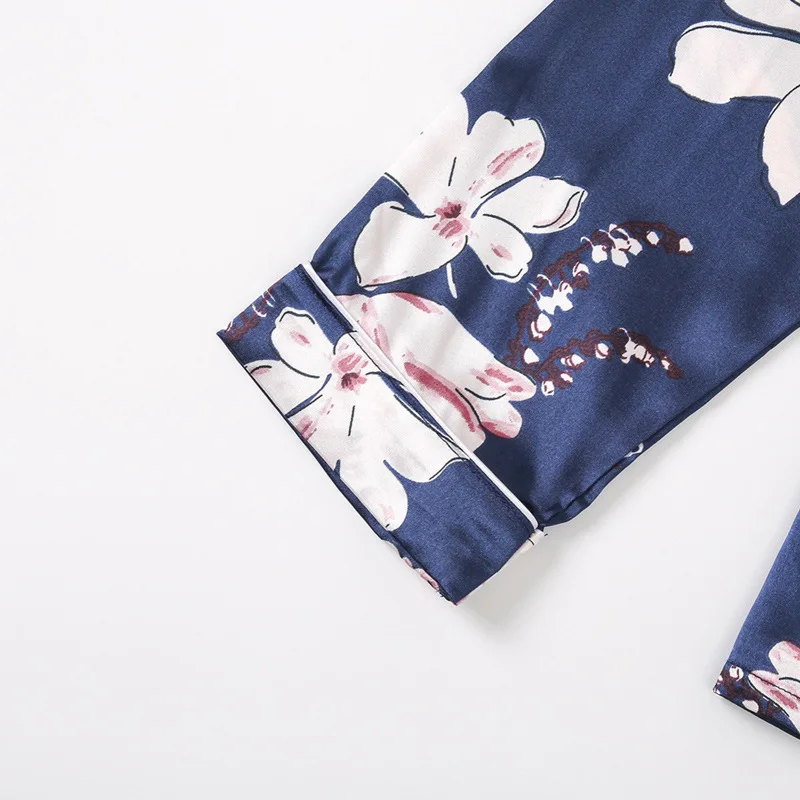 Two Piece Set Pajamas for Women Print Satin Silk Sleepwear Pyjamas Pjs Short Set Summer Autumn Long Loungewear Home Clothes