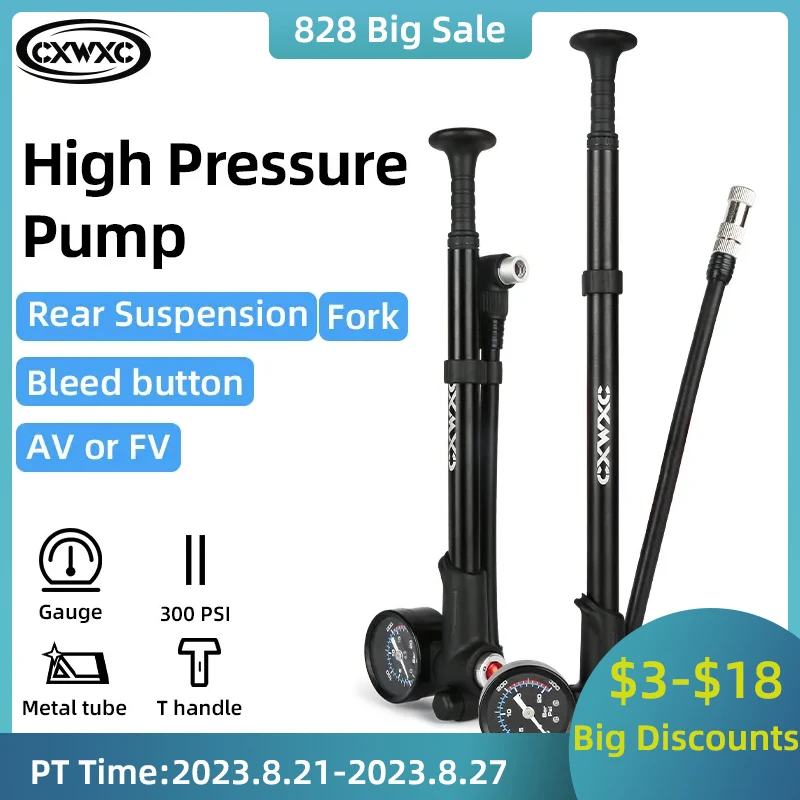 300psi High Pressure Bicycle Pump For Fork / Rear Suspension Shock Absorber With Gauge & Bleed Button CNC Mountain Bike Air Pump