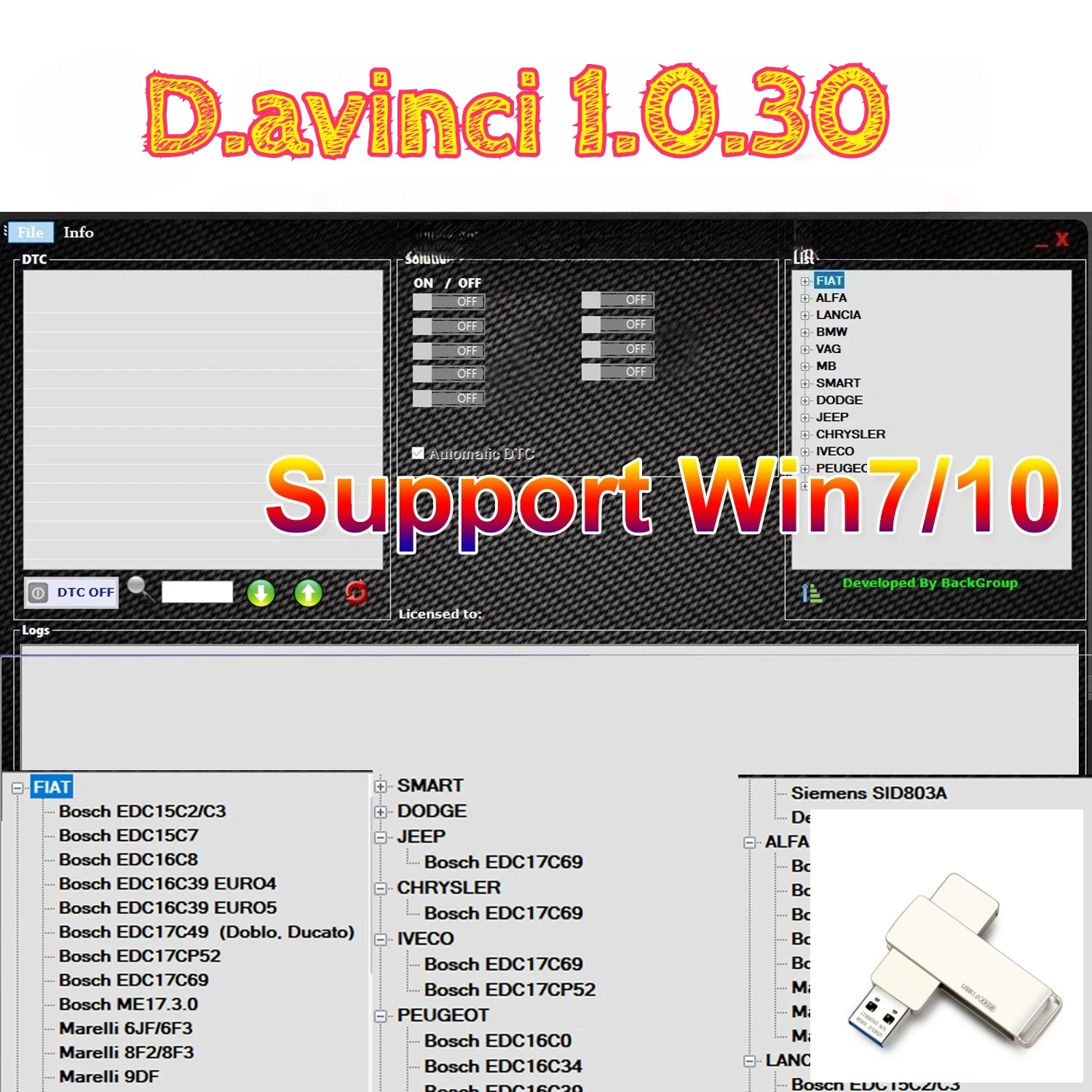 Фото Программное обеспечение Davinci 1.0.30 2025 года, поддержка Win 7/10 D.avinci 1.0.30 Работает на K.ESS/K.TAG Ремонтное программное обеспечение Активирует ремонт ЭБУ ПОПРАВЛЕНИЯ №1