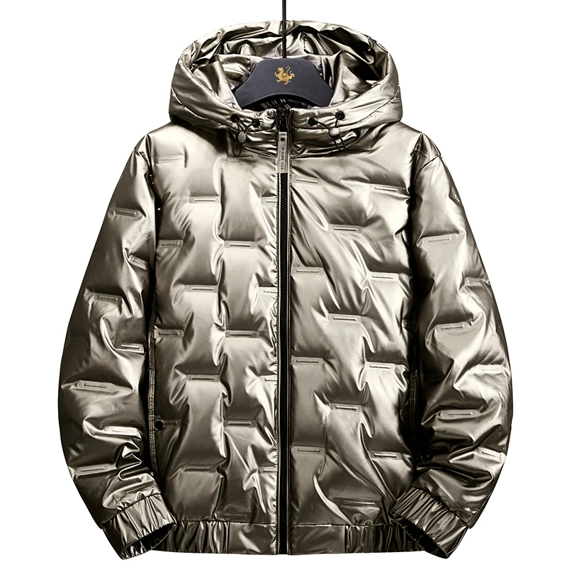 Mens Casual Down Jacket 2021 Winter New Boutique White Duck Down Thick Warm Fashion Print Mens Slim Hooded White Black Down Coat