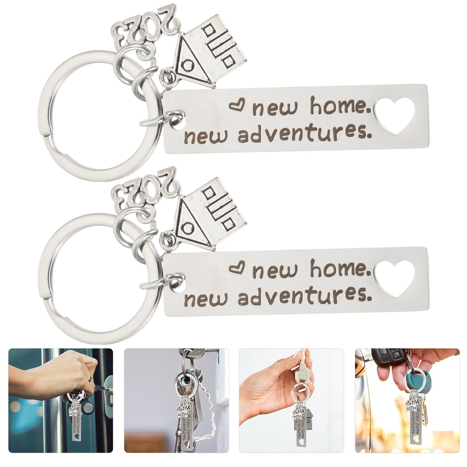 

2 Pcs Housewarming Keychain Schoolbag Keyring Decoration Keys Unique Stainless Steel Pendants Man Keychains Men
