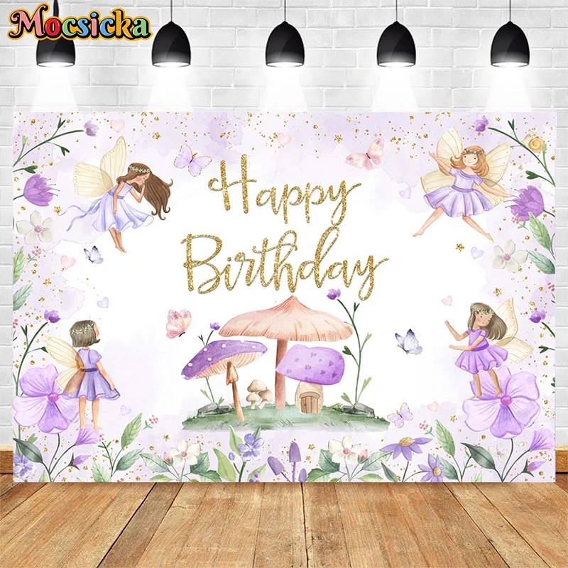 Mocsicka Girls Birthday Party Decoration Newborn Shower Pixie Floral Photo Backdrop Cake Table Studio Photography Banner