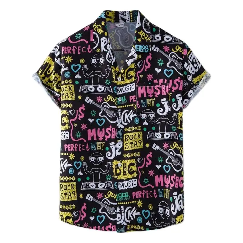 

Stylish Graffiti Print Hawaiian Shirt Men Short Sleeve Button Down Beach Wear Shirts Mens Casual Holiday Party Aloha Shirt 3XL