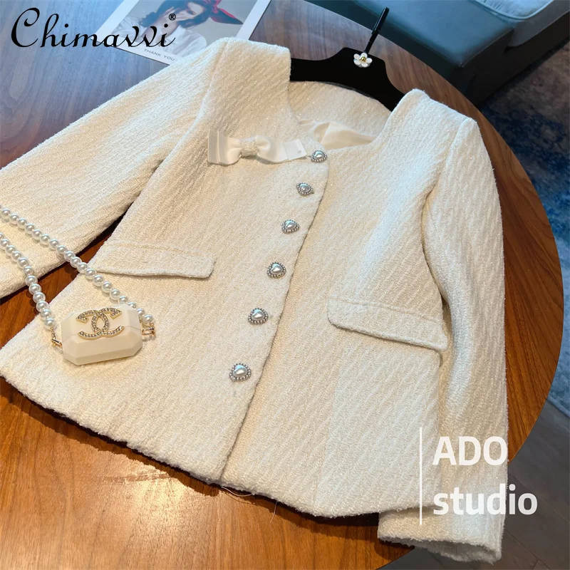 

White Coat Female New 2022 Autumn Clothes Fashion Design Bow Jacket for Women Temperament Socialite Slimming Loose Womens Coats