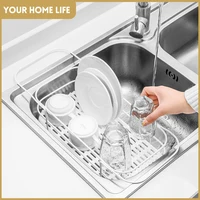 Detachable sink tray drainer drain basket kitchen storage box rus-tproof wrought iron sink dish rack expandable tray drying rack