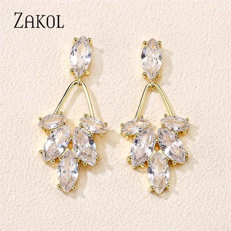 ZAKOL корейские свадебные серьги-подвески изысканные серьги с цирконием в форме