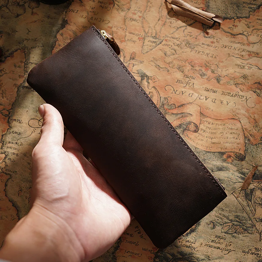 

New Top Layer Cowhide Pen Leather Case Protective Case Business Handmade Leather Pencil Pen Case Simple Pen Storage Bag