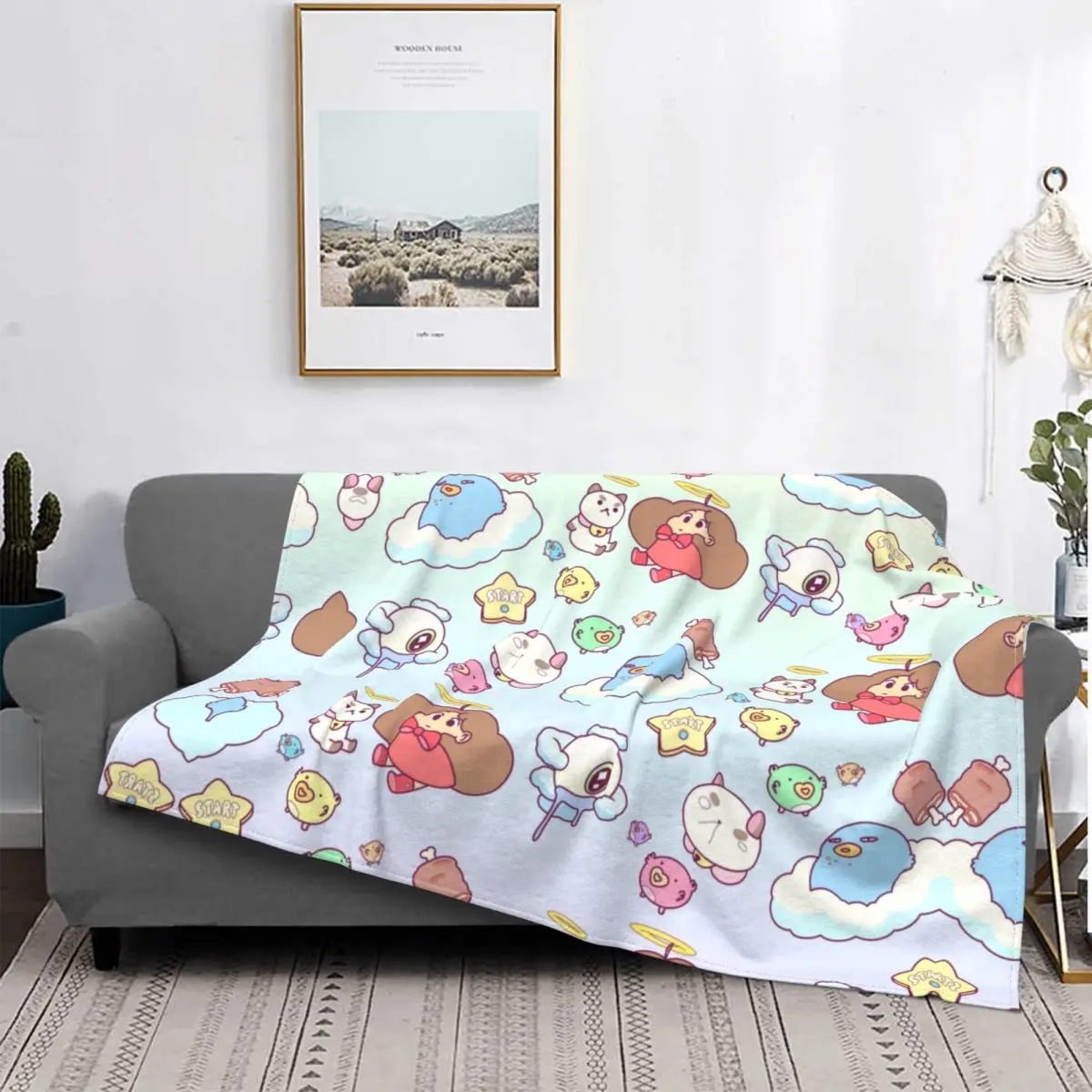 

Cloud World Bee And Puppycat Flannel Throw Blanket Blanket for Bed Couch Warm Quilt