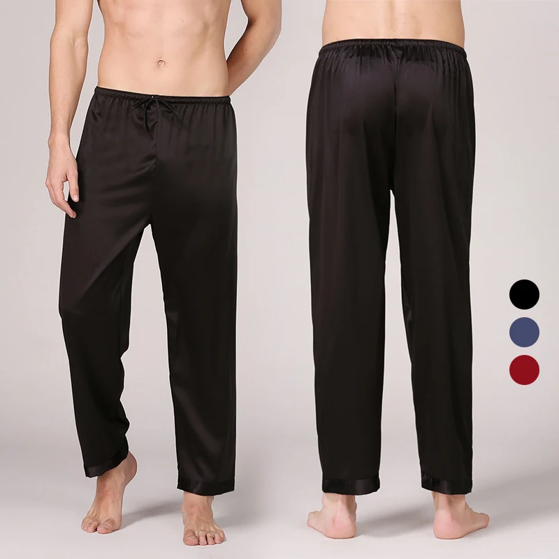 Mens Nightwear Sleepwear Pants Bath Pajamas Soft Satin Silk Long Lounge Pants Pyjamas Sleep Bottoms Homewear